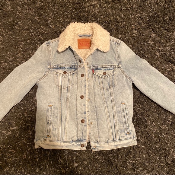 light wash denim sherpa jacket